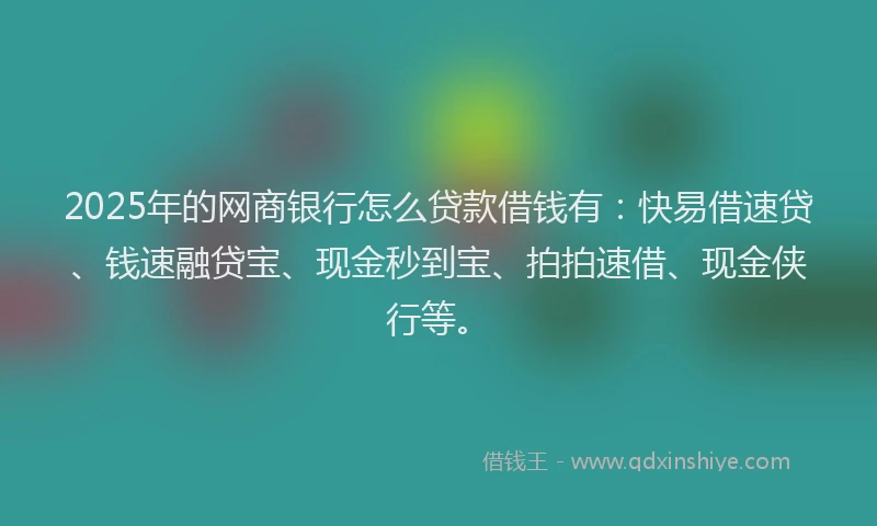 2025年的网商银行怎么贷款借钱有：快易借速贷、钱速融贷宝、现金秒到宝、拍拍速借、现金侠行等。