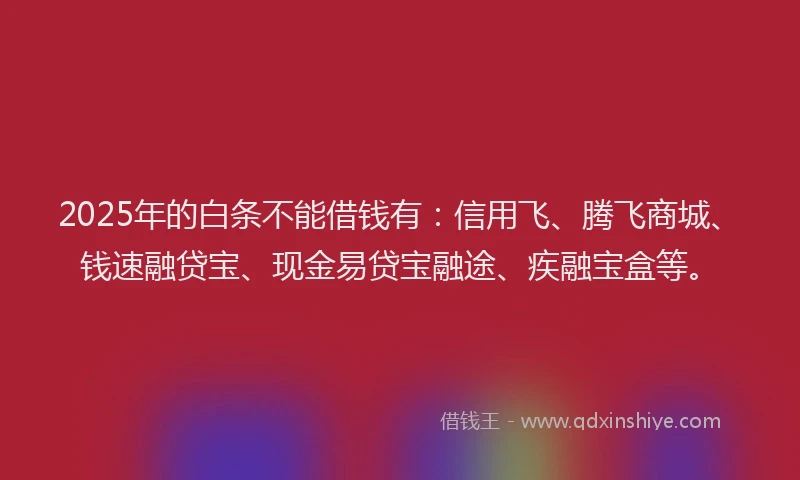 2025年的白条不能借钱有：信用飞、腾飞商城、钱速融贷宝、现金易贷宝融途、疾融宝盒等。