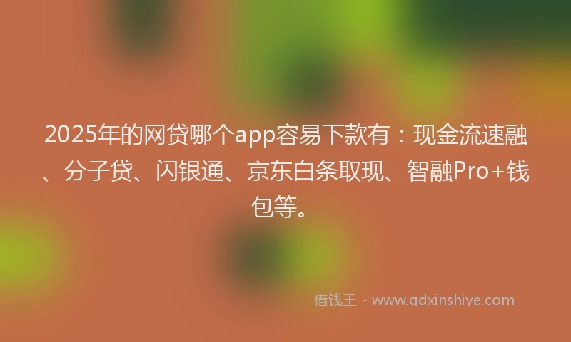 2025年的网贷哪个app容易下款有：现金流速融、分子贷、闪银通、京东白条取现、智融Pro+钱包等。