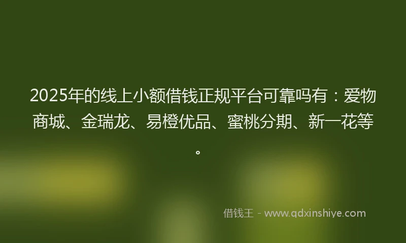 2025年的线上小额借钱正规平台可靠吗有：爱物商城、金瑞龙、易橙优品、蜜桃分期、新一花等。