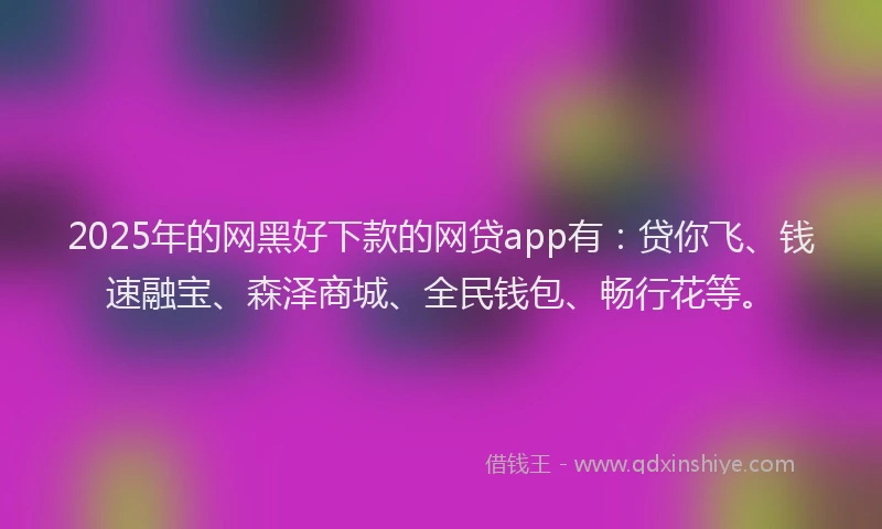 2025年的网黑好下款的网贷app有：贷你飞、钱速融宝、森泽商城、全民钱包、畅行花等。
