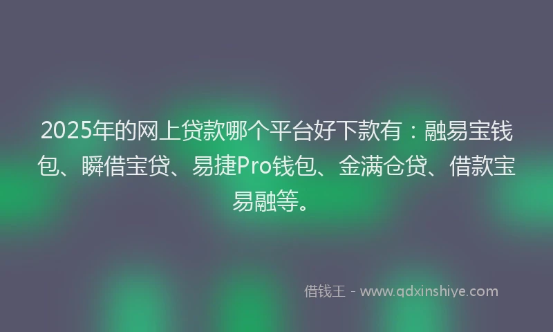 2025年的网上贷款哪个平台好下款有：融易宝钱包、瞬借宝贷、易捷Pro钱包、金满仓贷、借款宝易融等。