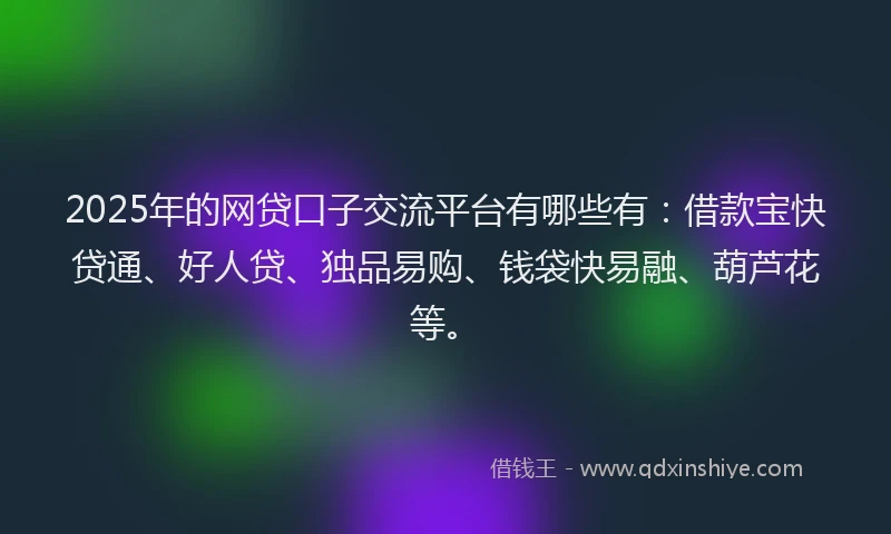 2025年的网贷口子交流平台有哪些有：借款宝快贷通、好人贷、独品易购、钱袋快易融、葫芦花等。