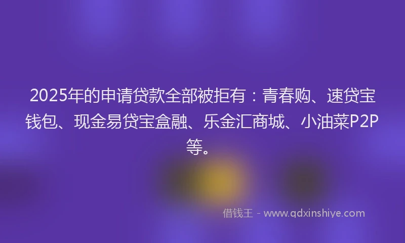 2025年的申请贷款全部被拒有：青春购、速贷宝钱包、现金易贷宝盒融、乐金汇商城、小油菜P2P等。