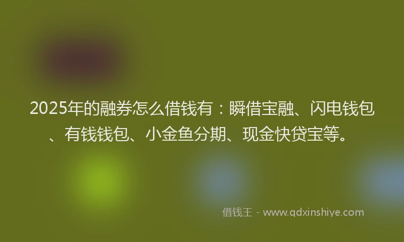 2025年的融券怎么借钱有：瞬借宝融、闪电钱包、有钱钱包、小金鱼分期、现金快贷宝等。