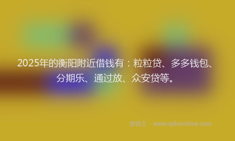 2025年的衡阳附近借钱有：粒粒贷、多多钱包、分期乐、通过放、众安贷等。
