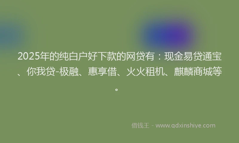 2025年的纯白户好下款的网贷有：现金易贷通宝、你我贷-极融、惠享借、火火租机、麒麟商城等。