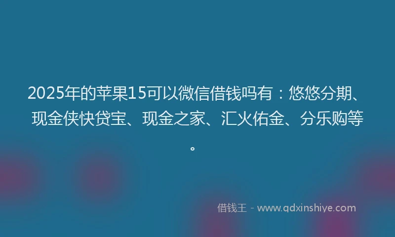2025年的苹果15可以微信借钱吗有：悠悠分期、现金侠快贷宝、现金之家、汇火佑金、分乐购等。
