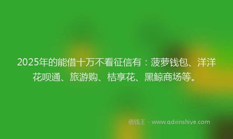 2025年的能借十万不看征信有：菠萝钱包、洋洋花呗通、旅游购、桔享花、黑鲸商场等。