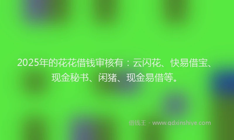 2025年的花花借钱审核有：云闪花、快易借宝、现金秘书、闲猪、现金易借等。
