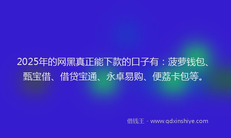2025年的网黑真正能下款的口子有：菠萝钱包、甄宝借、借贷宝通、永卓易购、便荔卡包等。