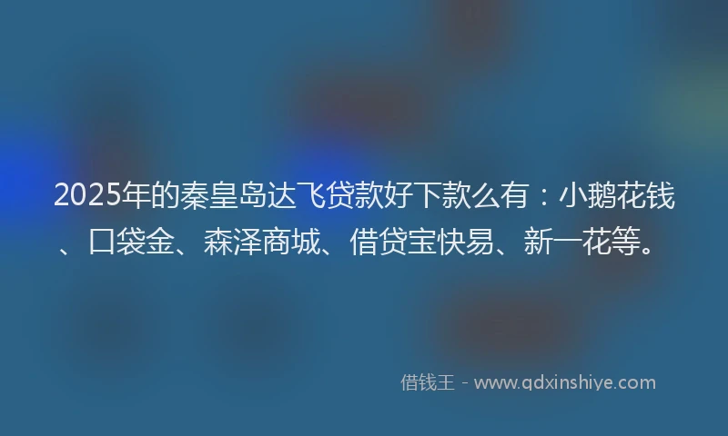 2025年的秦皇岛达飞贷款好下款么有：小鹅花钱、口袋金、森泽商城、借贷宝快易、新一花等。