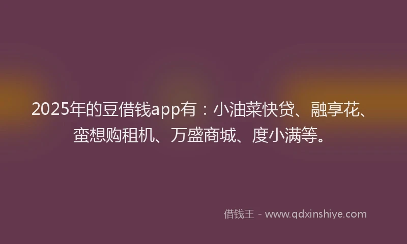 2025年的豆借钱app有：小油菜快贷、融享花、蛮想购租机、万盛商城、度小满等。