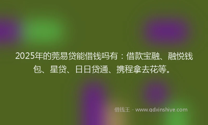 2025年的莞易贷能借钱吗有：借款宝融、融悦钱包、星贷、日日贷通、携程拿去花等。