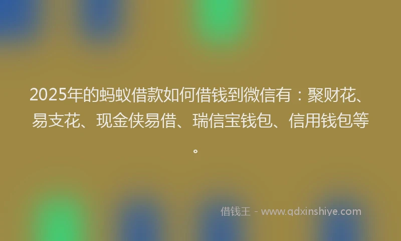 2025年的蚂蚁借款如何借钱到微信有：聚财花、易支花、现金侠易借、瑞信宝钱包、信用钱包等。