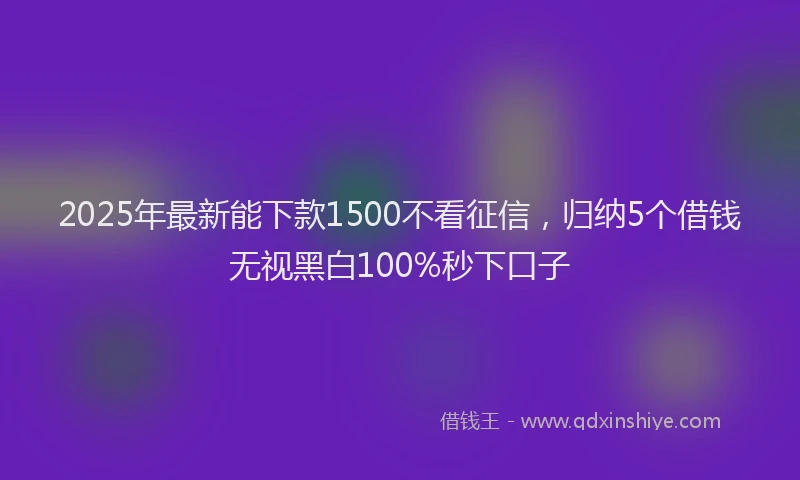 2025年最新能下款1500不看征信，归纳5个借钱无视黑白100%秒下口子