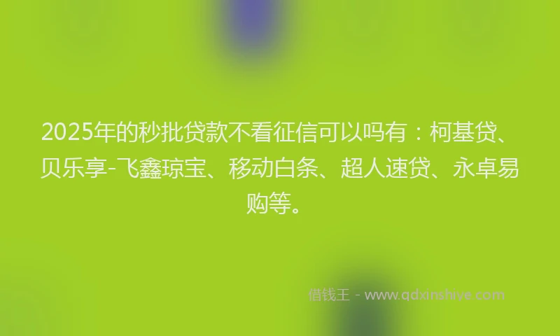 2025年的秒批贷款不看征信可以吗有：柯基贷、贝乐享-飞鑫琼宝、移动白条、超人速贷、永卓易购等。