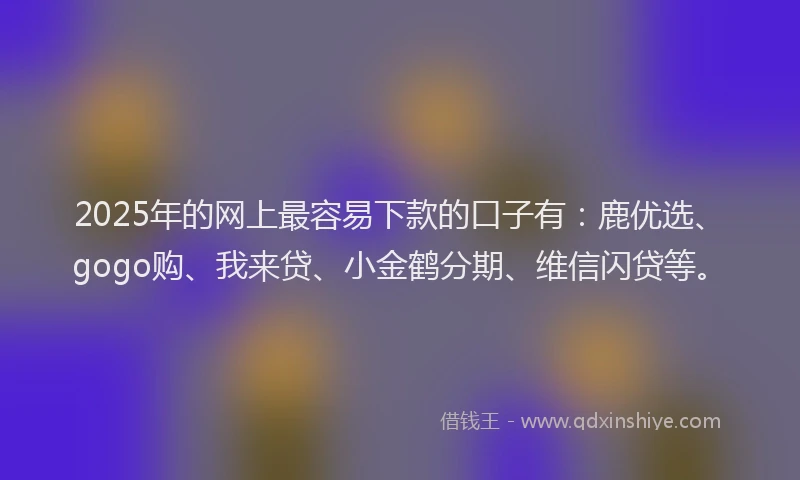 2025年的网上最容易下款的口子有：鹿优选、gogo购、我来贷、小金鹤分期、维信闪贷等。