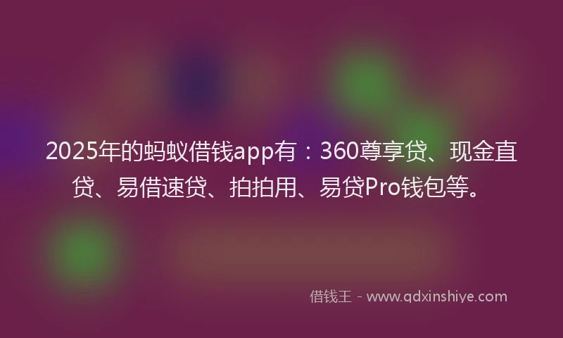 2025年的蚂蚁借钱app有：360尊享贷、现金直贷、易借速贷、拍拍用、易贷Pro钱包等。