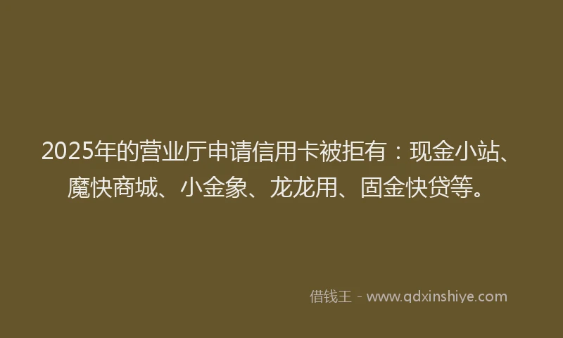 2025年的营业厅申请信用卡被拒有：现金小站、魔快商城、小金象、龙龙用、固金快贷等。