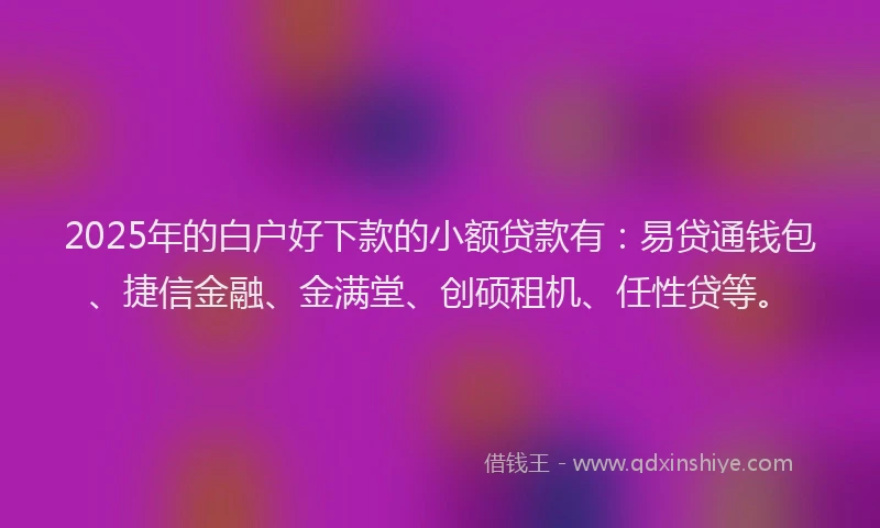 2025年的白户好下款的小额贷款有：易贷通钱包、捷信金融、金满堂、创硕租机、任性贷等。