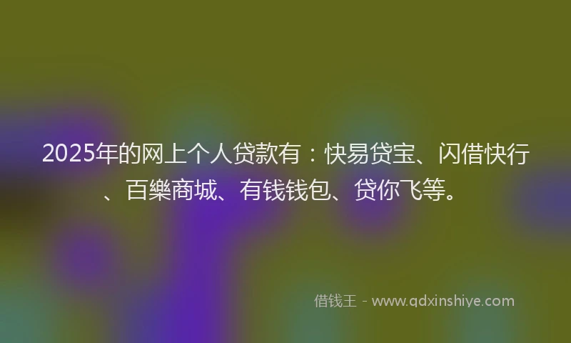 2025年的网上个人贷款有：快易贷宝、闪借快行、百樂商城、有钱钱包、贷你飞等。