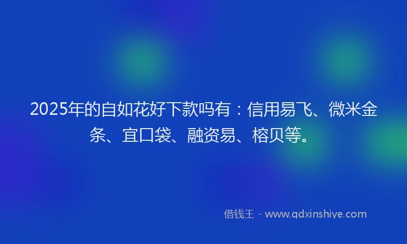 2025年的自如花好下款吗有：信用易飞、微米金条、宜口袋、融资易、榕贝等。