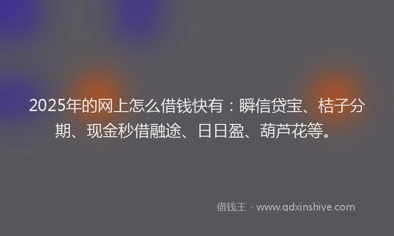 2025年的网上怎么借钱快有：瞬信贷宝、桔子分期、现金秒借融途、日日盈、葫芦花等。