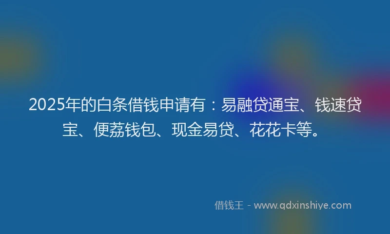 2025年的白条借钱申请有：易融贷通宝、钱速贷宝、便荔钱包、现金易贷、花花卡等。