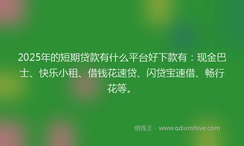 2025年的短期贷款有什么平台好下款有：现金巴士、快乐小租、借钱花速贷、闪贷宝速借、畅行花等。