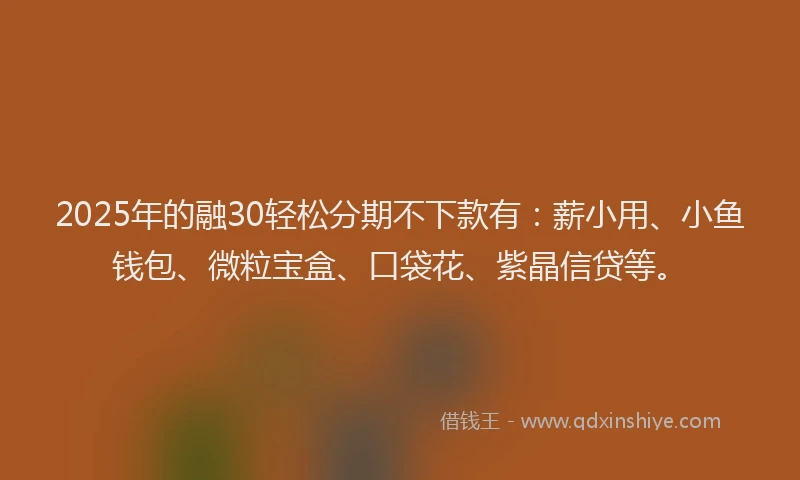 2025年的融30轻松分期不下款有：薪小用、小鱼钱包、微粒宝盒、口袋花、紫晶信贷等。