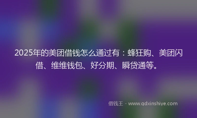 2025年的美团借钱怎么通过有：蜂狂购、美团闪借、维维钱包、好分期、瞬贷通等。