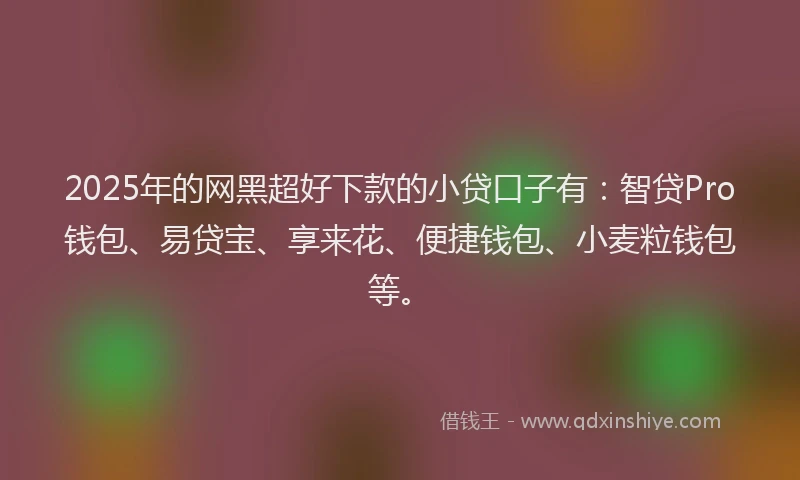 2025年的网黑超好下款的小贷口子有：智贷Pro钱包、易贷宝、享来花、便捷钱包、小麦粒钱包等。