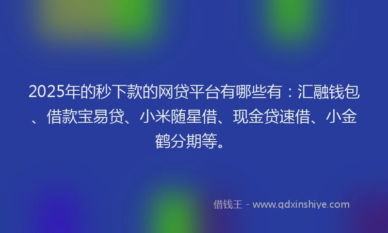 2025年的秒下款的网贷平台有哪些有：汇融钱包、借款宝易贷、小米随星借、现金贷速借、小金鹤分期等。
