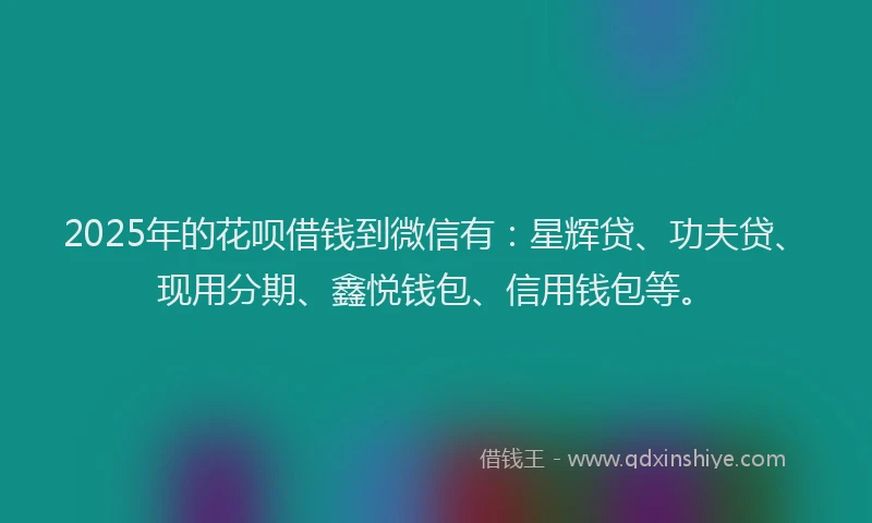 2025年的花呗借钱到微信有：星辉贷、功夫贷、现用分期、鑫悦钱包、信用钱包等。