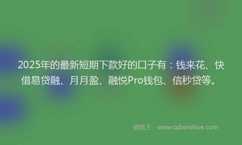 2025年的最新短期下款好的口子有：钱来花、快借易贷融、月月盈、融悦Pro钱包、信秒贷等。