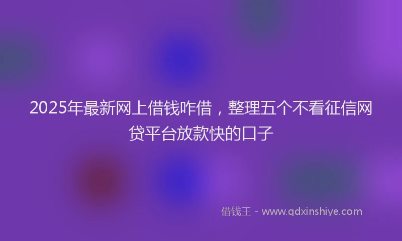 2025年最新网上借钱咋借，整理五个不看征信网贷平台放款快的口子