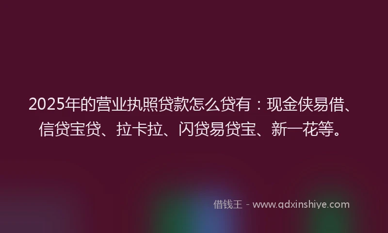 2025年的营业执照贷款怎么贷有：现金侠易借、信贷宝贷、拉卡拉、闪贷易贷宝、新一花等。
