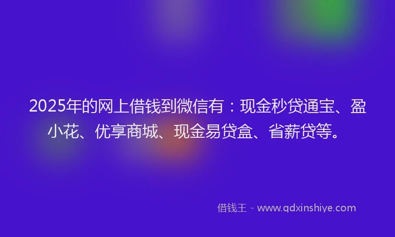 2025年的网上借钱到微信有：现金秒贷通宝、盈小花、优享商城、现金易贷盒、省薪贷等。