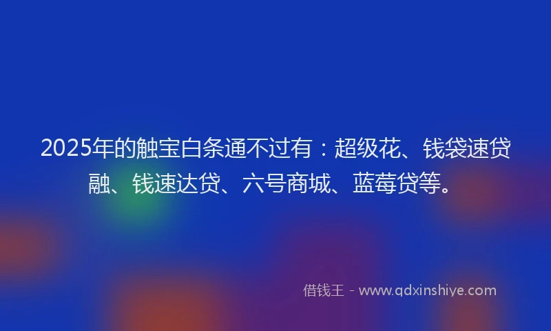 2025年的触宝白条通不过有：超级花、钱袋速贷融、钱速达贷、六号商城、蓝莓贷等。