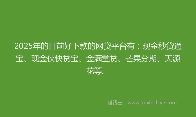 2025年的目前好下款的网贷平台有：现金秒贷通宝、现金侠快贷宝、金满堂贷、芒果分期、天源花等。