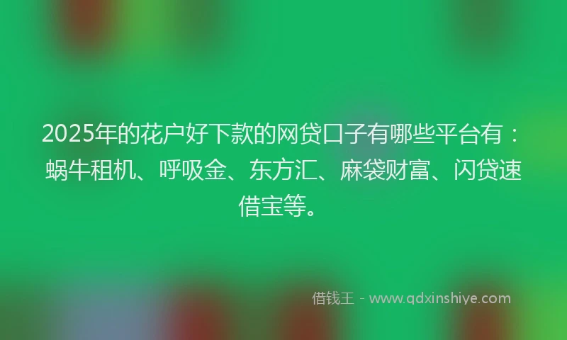 2025年的花户好下款的网贷口子有哪些平台有：蜗牛租机、呼吸金、东方汇、麻袋财富、闪贷速借宝等。