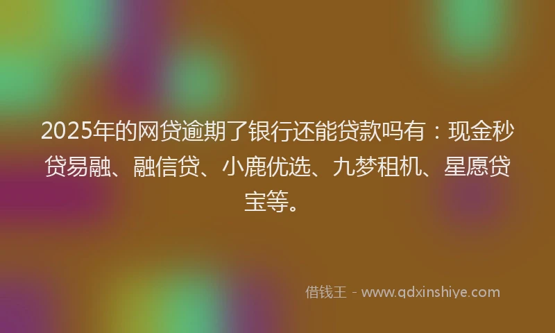 2025年的网贷逾期了银行还能贷款吗有：现金秒贷易融、融信贷、小鹿优选、九梦租机、星愿贷宝等。