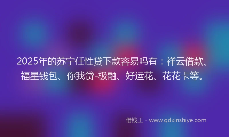 2025年的苏宁任性贷下款容易吗有：祥云借款、福星钱包、你我贷-极融、好运花、花花卡等。