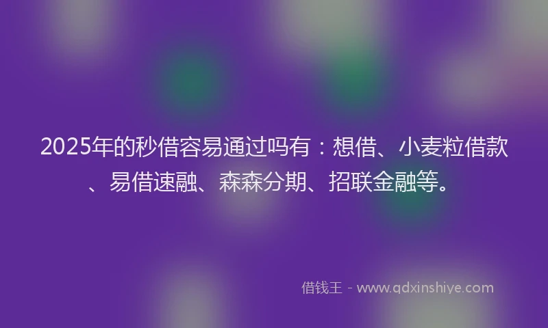 2025年的秒借容易通过吗有：想借、小麦粒借款、易借速融、森森分期、招联金融等。