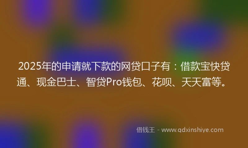 2025年的申请就下款的网贷口子有：借款宝快贷通、现金巴士、智贷Pro钱包、花呗、天天富等。