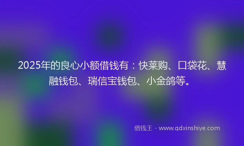 2025年的良心小额借钱有：快莱购、口袋花、慧融钱包、瑞信宝钱包、小金鸽等。