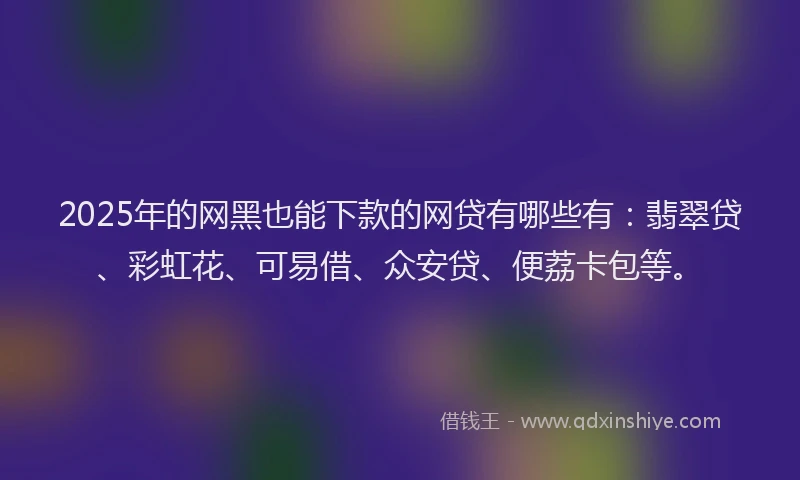 2025年的网黑也能下款的网贷有哪些有：翡翠贷、彩虹花、可易借、众安贷、便荔卡包等。