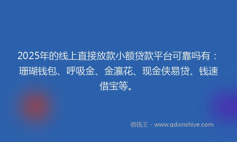 2025年的线上直接放款小额贷款平台可靠吗有：珊瑚钱包、呼吸金、金瀛花、现金侠易贷、钱速借宝等。