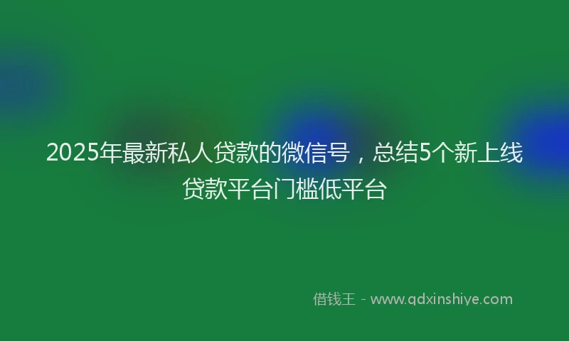 2025年最新私人贷款的微信号，总结5个新上线贷款平台门槛低平台